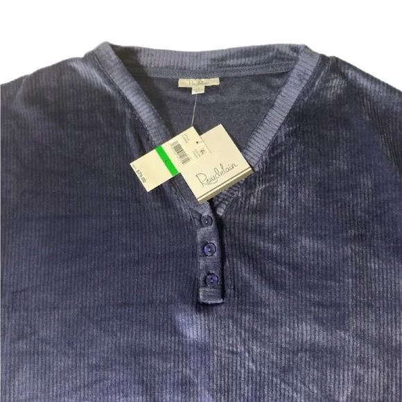 Roudelain Long Sleeve Ribbed Velour Pajama Top Peacoat   Size L Soft Cozy - Picture 4 of 7